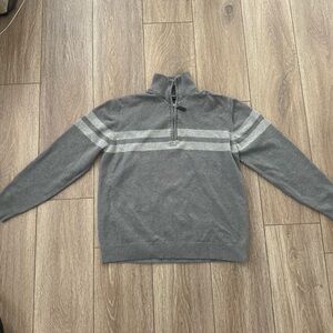 Weatherproof Men's 100% Cotton Gray Quarter Zip Stripe Sweater Size M